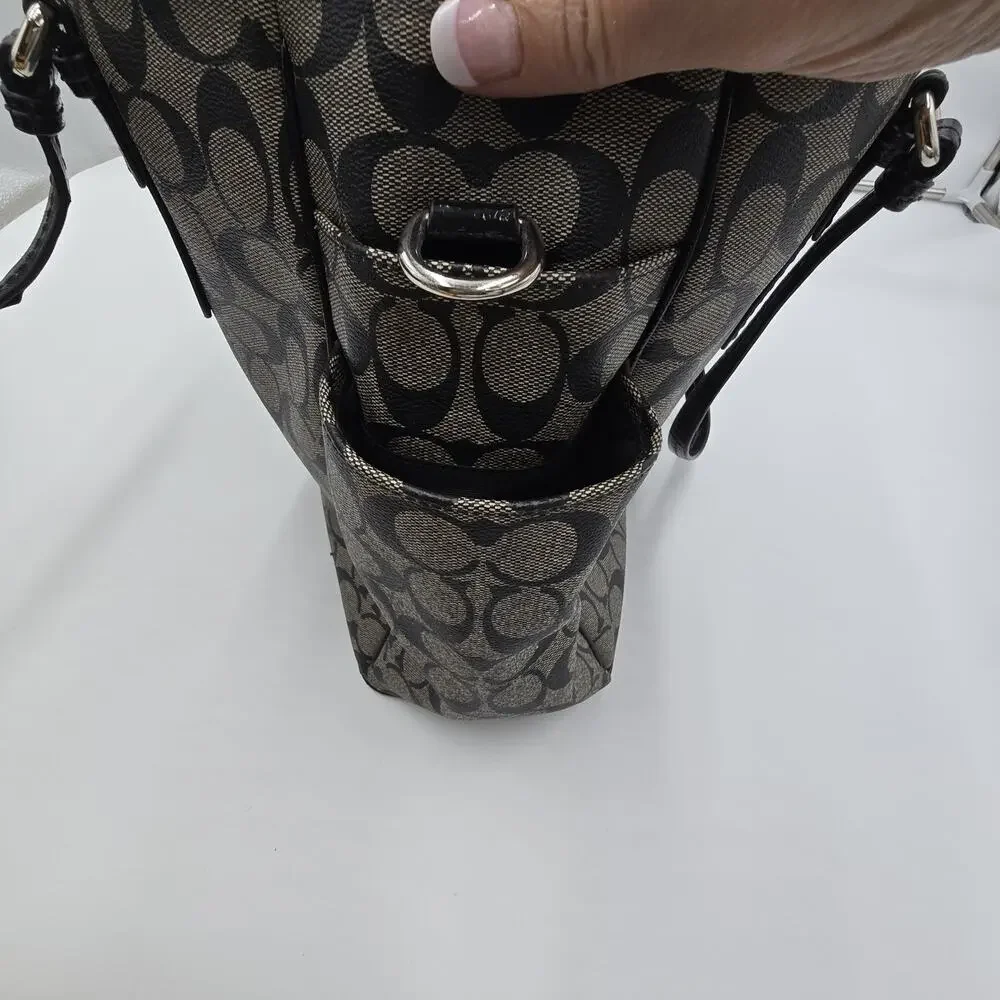 COACH Peyton Black Logo Coated Travel Tote Baby Diaper Bag F25741 Pockets GUC